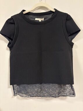 Maje Black Lace Cap Sleeve Top NWT